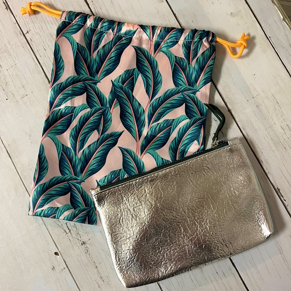 Ipsy Coordinating Cosmetic Bag Bundle, Set of 2, Tropical Leaf Print Green